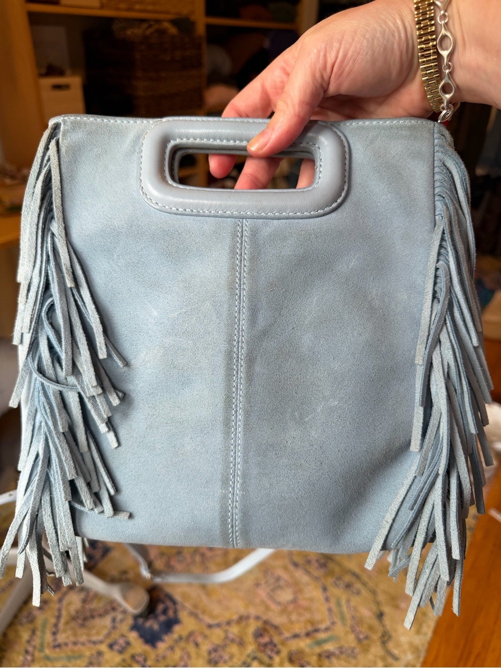 Maje Suede Fringe Mini Bag - Light Blue
